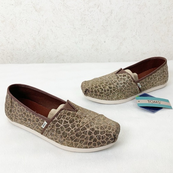 Toms Shoes - Toms Alpargata Bronze Glitter Giraffe Animal Print Slip On Shoes Size 5